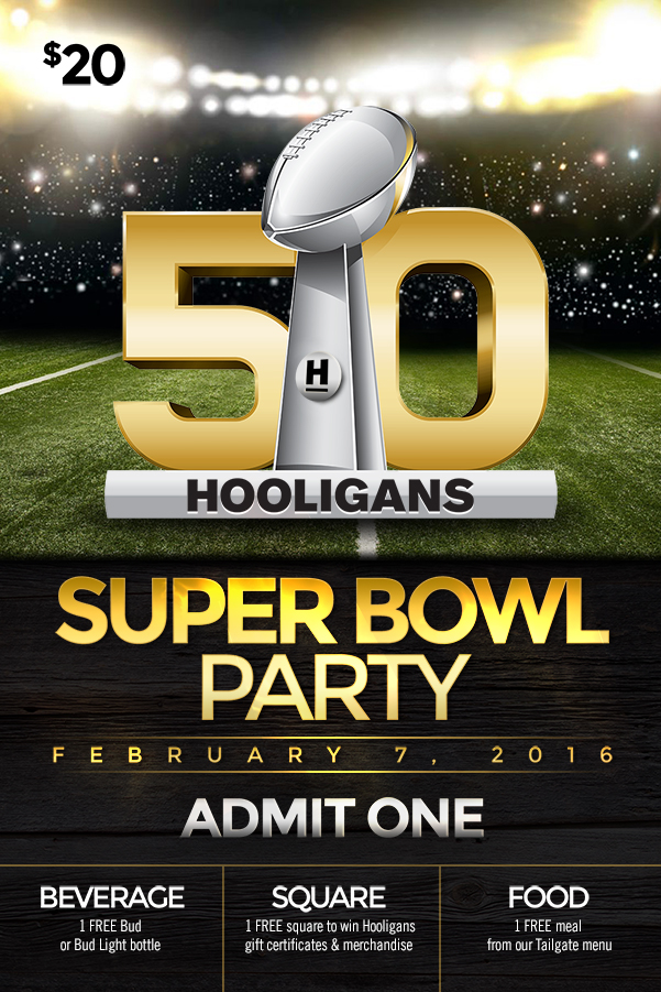 Graphic Design Portfolio of Lee Kantola | Hooligans Super Bowl Party